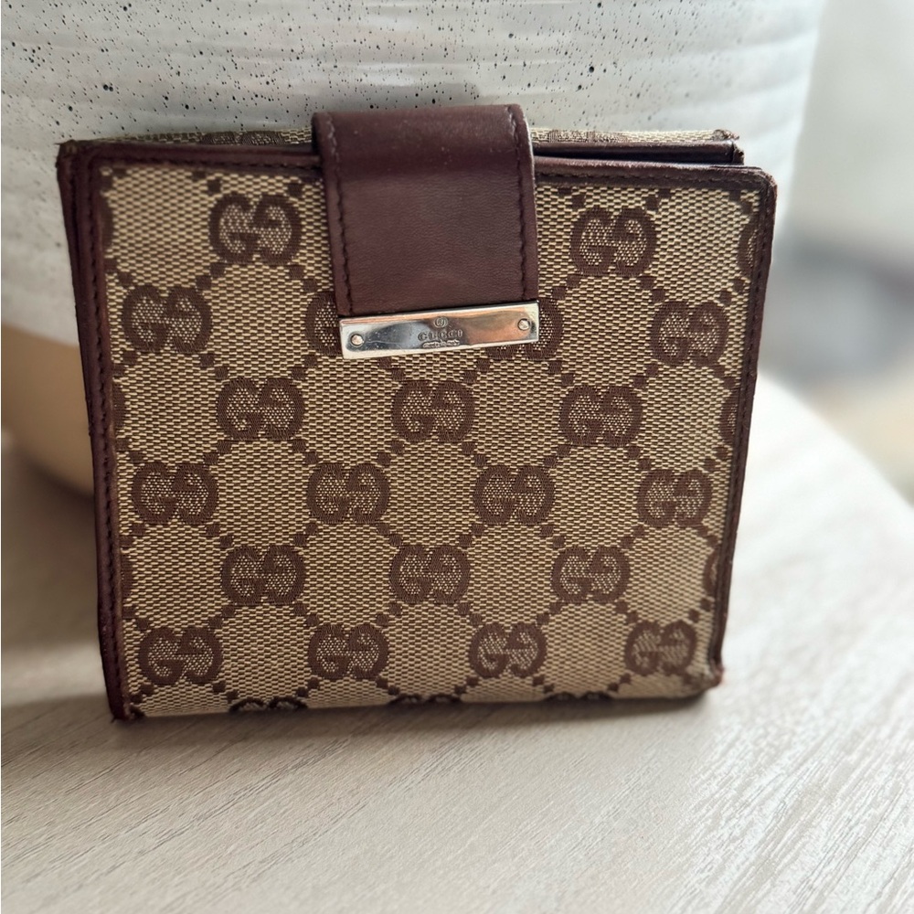 Gucci Tan and Brown Monogram Wallet